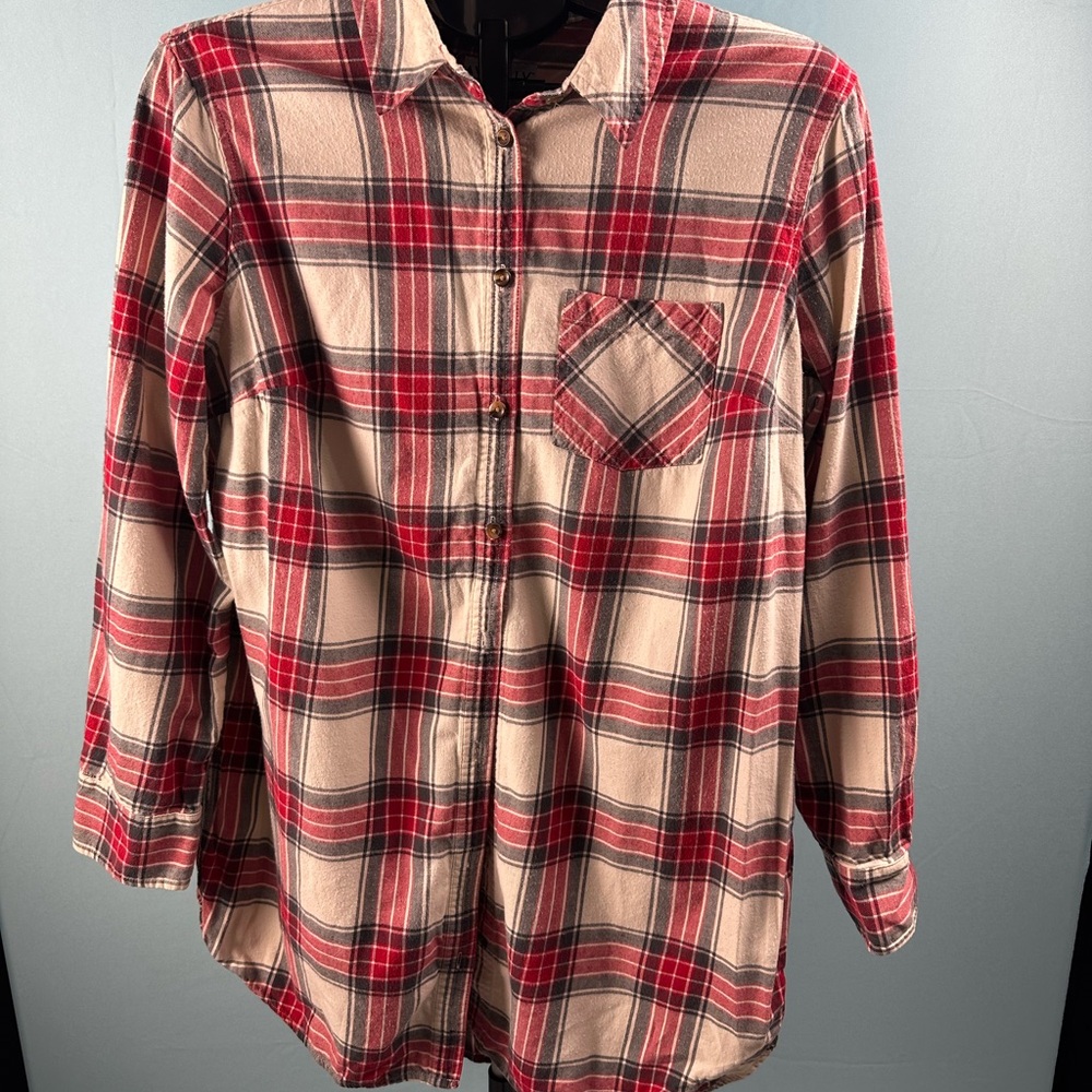 Ava & Viv Red and Tan Plaid Casual Shirt